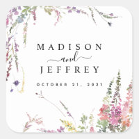 Spring Wildflower Floral Wedding Square Sticker