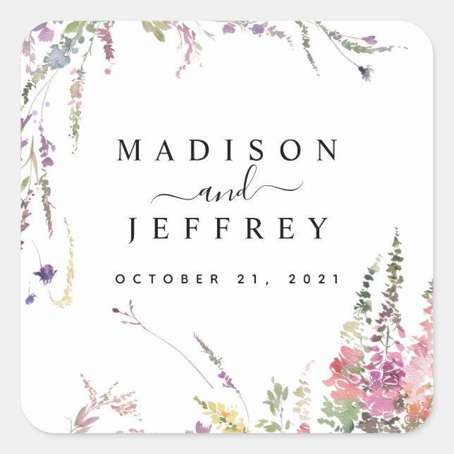 Spring Wildflower Floral Wedding Square Sticker (Front)