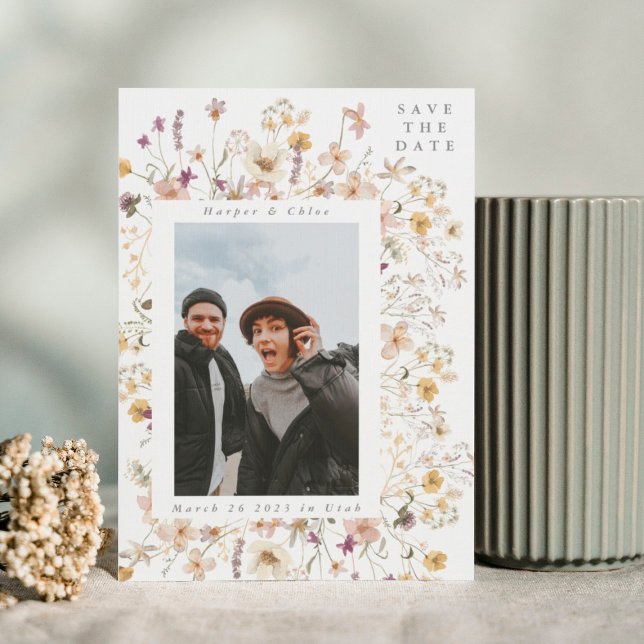 Spring Wildflower Frame Watercolor Wedding Save The Date (Creator Uploaded)