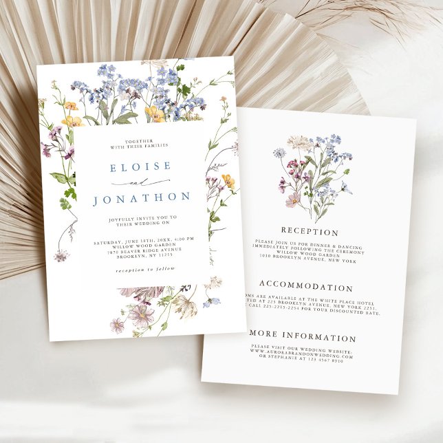Spring Wildflower Garden All in One  Wedding   Invitation (Pretty Spring Wildflower Meadow Garden All in One Wedding Invitation)