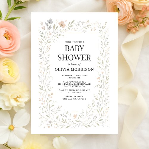 Spring Wildflower Floral or wildflower baby shower invitation