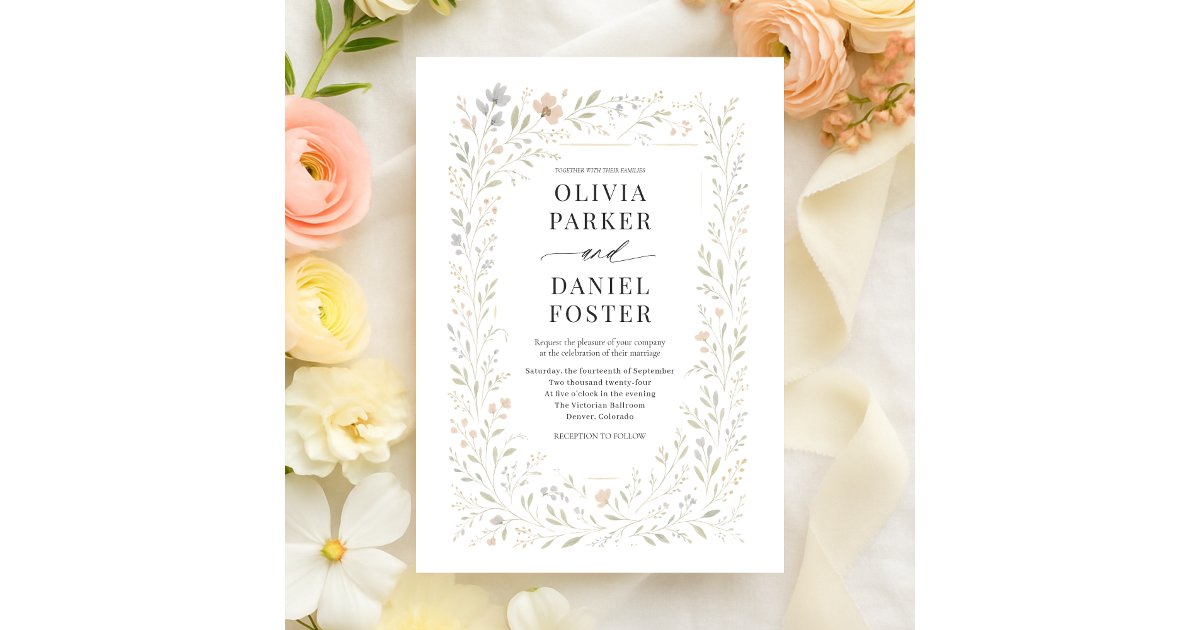 Spring Flower Invitations Spring Wildflower Garden Floral Botanical Wedding Invitation | Zazzle