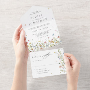 Spring Wildflower Garden Floral Minimalist Wedding All In One Invitation