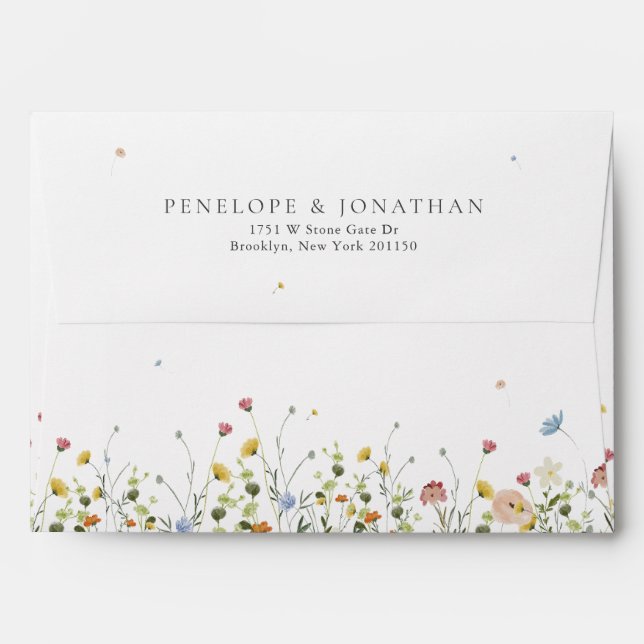 Spring Wildflower Garden Floral Minimalist Wedding Envelope (Back (Top Flap))