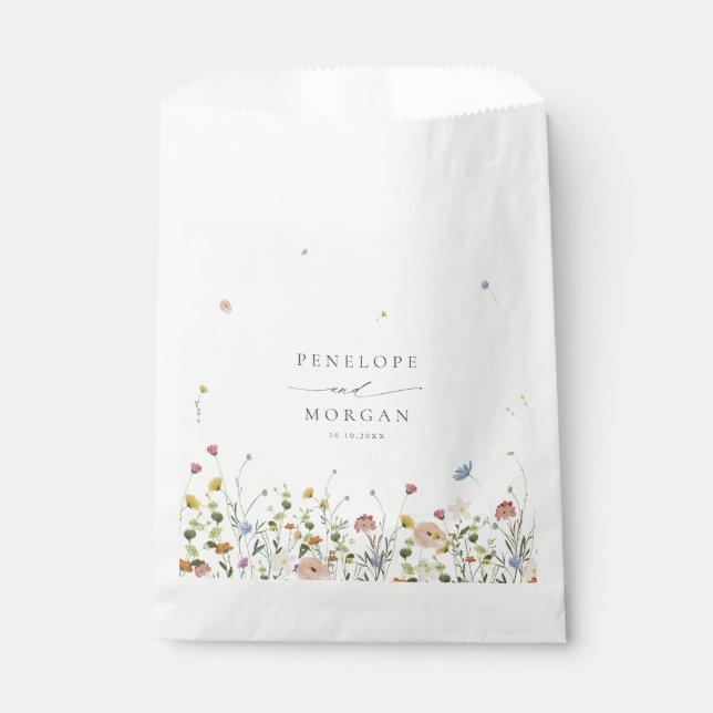 Spring Wildflower Garden Floral Minimalist Wedding Favor Bag (Front)