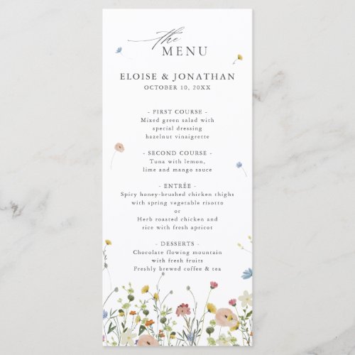 Spring Wildflower Garden Floral Minimalist Wedding Menu