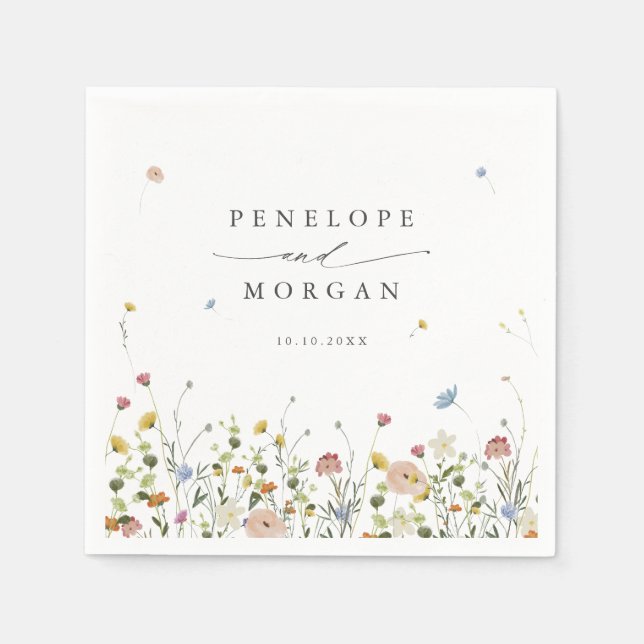 Spring Wildflower Garden Floral Minimalist Wedding Napkins (Front)