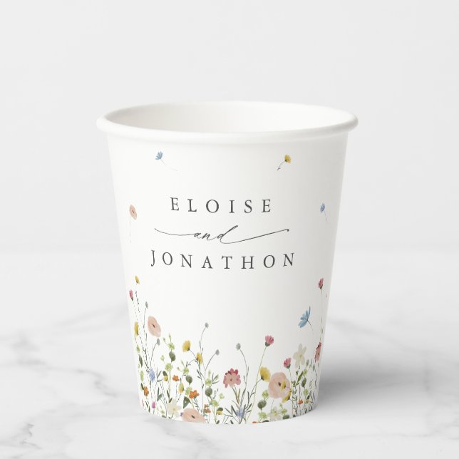 Spring Wildflower Garden Floral Minimalist Wedding Paper Cups (Front)
