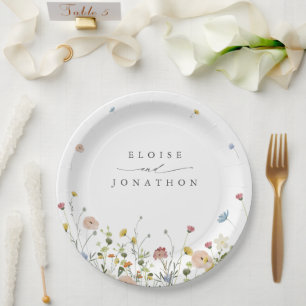Spring Wildflower Garden Floral Minimalist Wedding Paper Plates