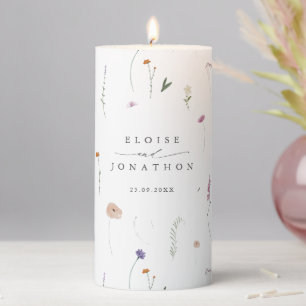 Spring Wildflower Garden Floral Minimalist Wedding Pillar Candle