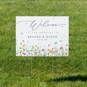 Spring Wildflower Garden Floral Minimalist Wedding Sign