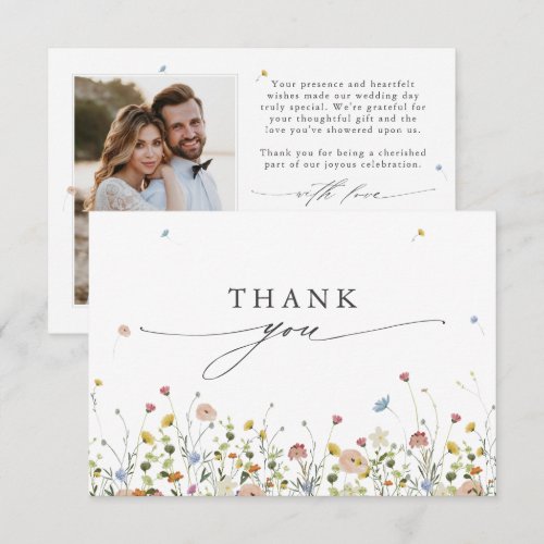 Spring Wildflower Garden Floral Minimalist Wedding Thank You Card