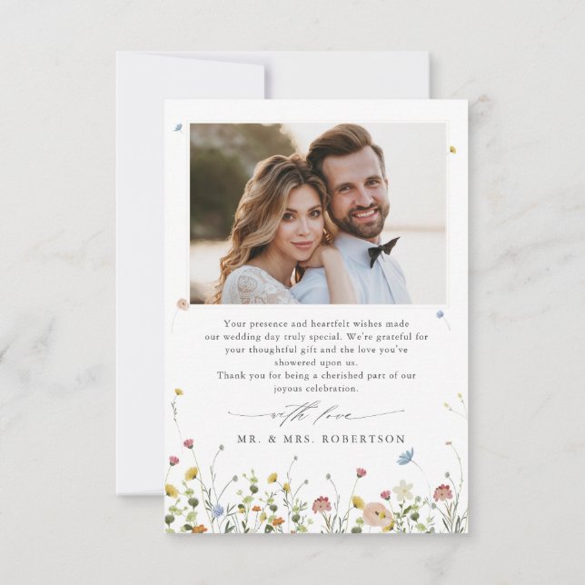 Spring Wildflower Garden Floral Minimalist Wedding Thank You Card (Back)