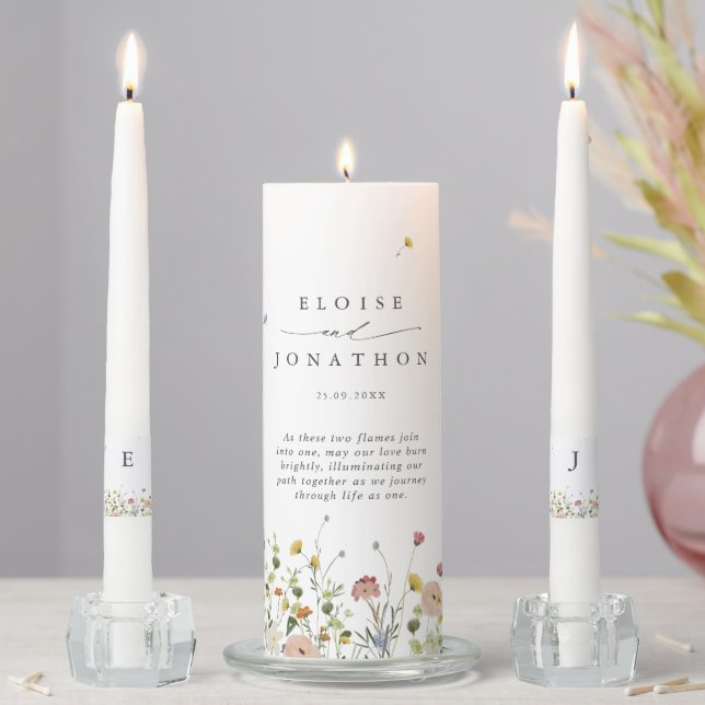 Spring Wildflower Garden Floral Minimalist Wedding Unity Candle Set (In Situ)
