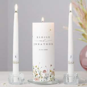 Spring Wildflower Garden Floral Minimalist Wedding Unity Candle Set