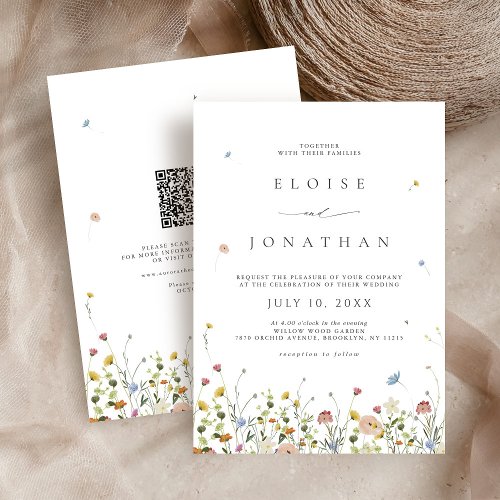 Spring Wildflower Garden Floral QR Code Wedding Invitation
