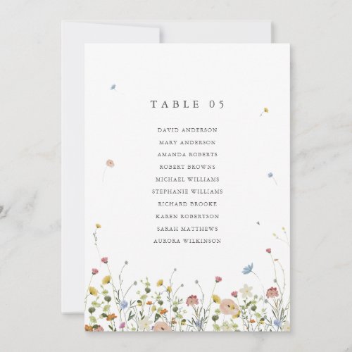 Spring Wildflower Garden Floral Seating Chart card