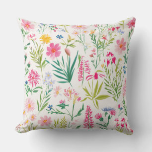 Spring Wildflower Garden Floral Throw Pillow