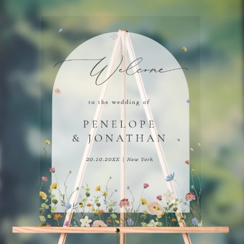 Spring Wildflower Garden Floral Wedding Welcome Acrylic Sign