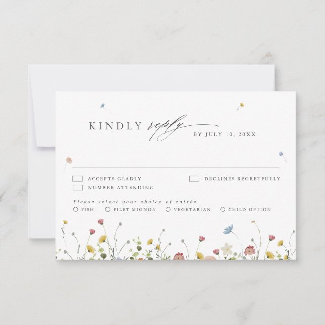 Spring Wildflower Garden Minimalist Floral Wedding RSVP Card (Front)
