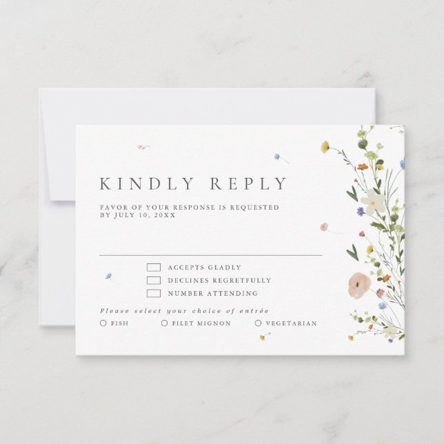 Spring Wildflower Garden Minimalist Floral Wedding RSVP Card (Front)