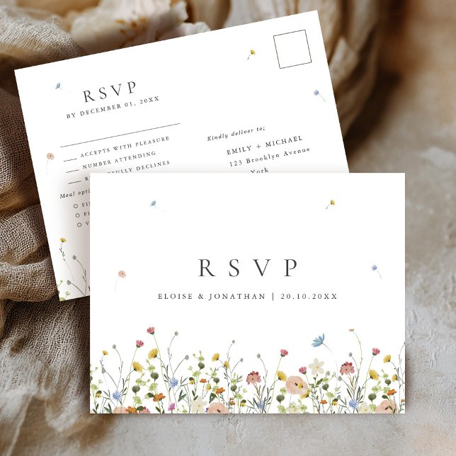 Spring Wildflower Garden Minimalist Wedding RSVP Postcard (Spring Wildflower Garden Minimalist Wedding RSVP Postcard)