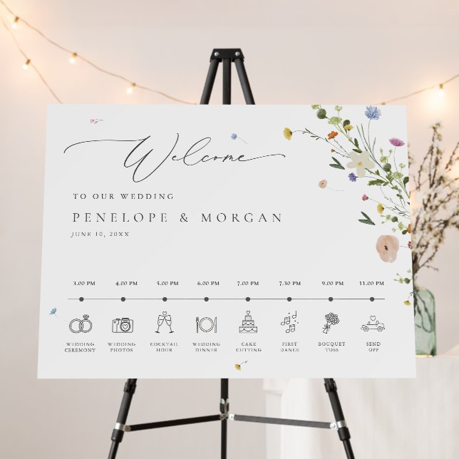 Spring Wildflower Garden  Wedding Welcome Timeline Foam Board (In Situ (Stand))