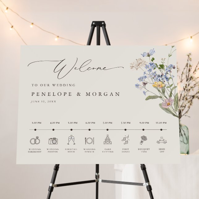Spring Wildflower Garden Wedding Welcome Timeline Foam Board (In Situ (Stand))