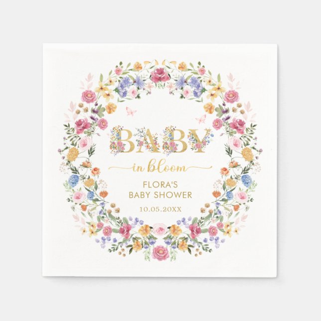 Spring Wildflower Garden Wreath Girl Baby in Bloom Napkins (Front)