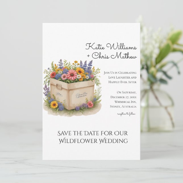 Spring Wildflower Gift box QR Code Photo Invite (Standing Front)