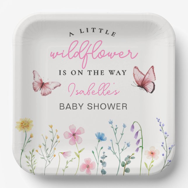 Spring Wildflower Girl Baby Shower Paper Plates (Front)