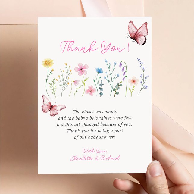 Spring Wildflower Girl Baby Shower Thank You Card (Creator Uploaded)
