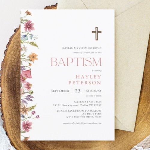 Spring Wildflower Girl Baptism Invitation