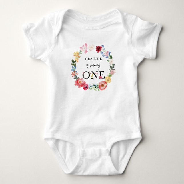 Spring Wildflower Girl First Birthday Party Baby Bodysuit (Front)