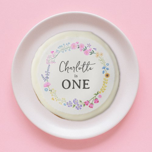 Spring Wildflower Girls First Birthday Sugar Cookie