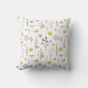 Spring Wildflower Greenery Meadow Flower Garden Throw Pillow