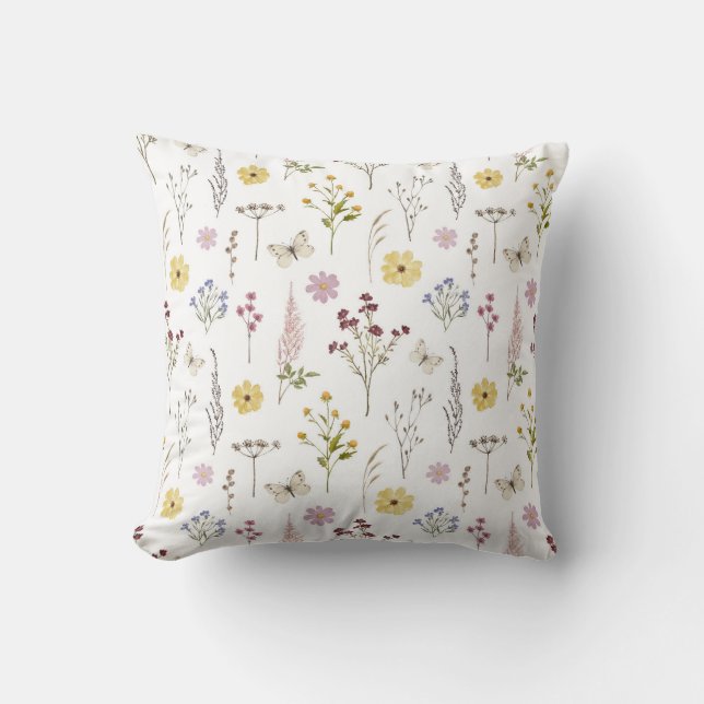 Spring Wildflower Greenery Meadow Flower Garden Throw Pillow (Front)