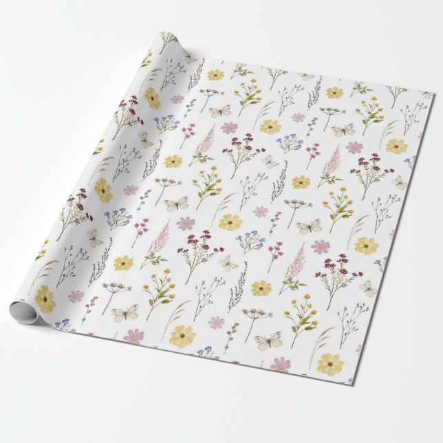 Spring Wildflower Greenery Meadow Flower Garden Wrapping Paper (Unrolled)