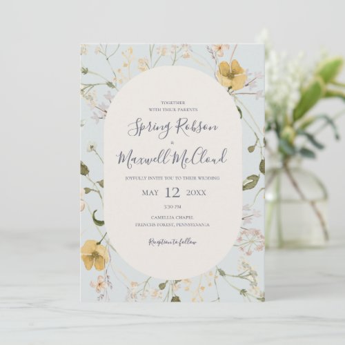 Spring Wildflower  Light Blue All In One Wedding  Invitation