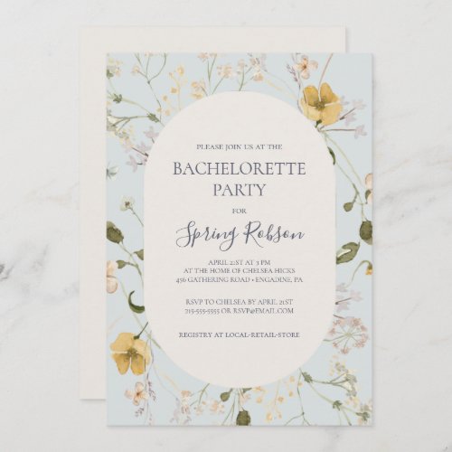 Spring Wildflower  Light Blue Bachelorette Party Invitation