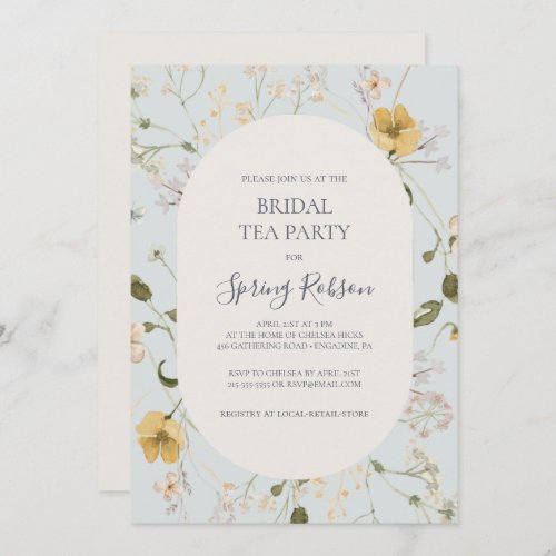 Spring Wildflower  Light Blue Bridal Tea Party Invitation