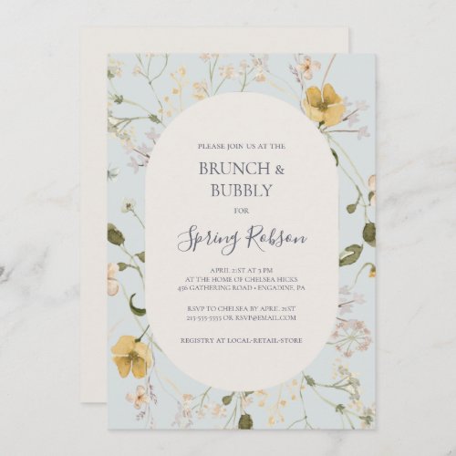 Spring Wildflower  Light Blue Brunch and Bubbly Invitation