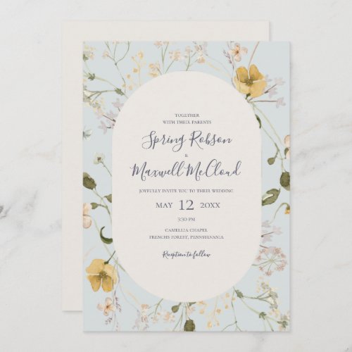 Spring Wildflower  Light Blue Casual Wedding Invitation