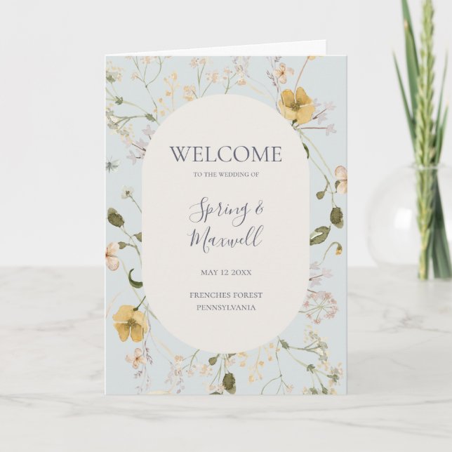Spring Wildflower | Light Blue Folded Wedding Program (Front)