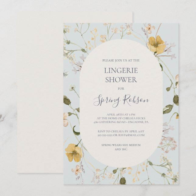 Spring Wildflower | Light Blue Lingerie Shower  Invitation (Front/Back)