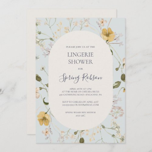 Spring Wildflower  Light Blue Lingerie Shower  Invitation