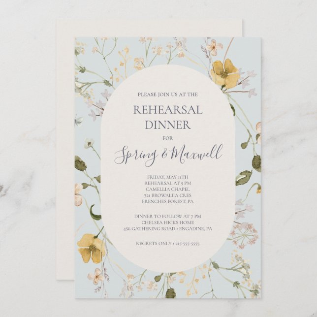 Spring Wildflower | Light Blue Rehearsal Dinner Invitation (Front/Back)