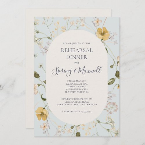 Spring Wildflower  Light Blue Rehearsal Dinner Invitation