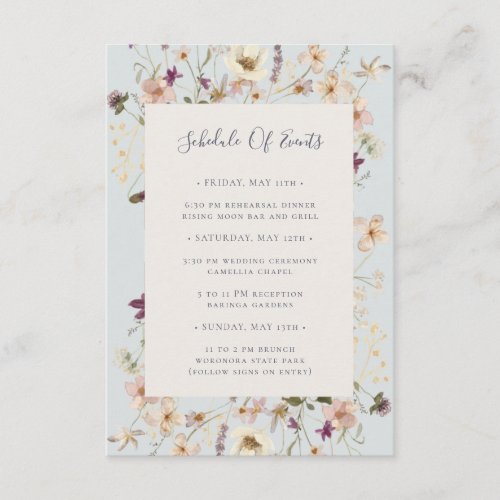 Spring Wildflower  Light Blue Schedule of Events Enclosure Card