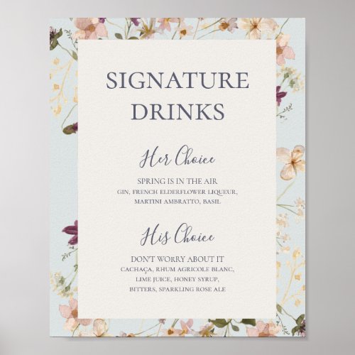 Spring Wildflower  Light Blue Signature Drinks Poster